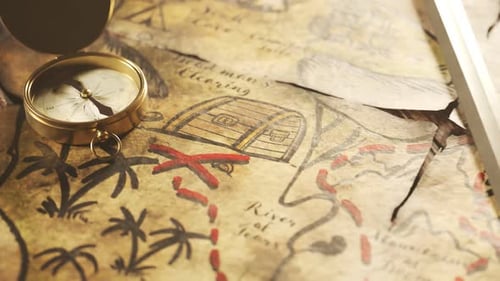 Animated Treasure Map with Compass and Sword
