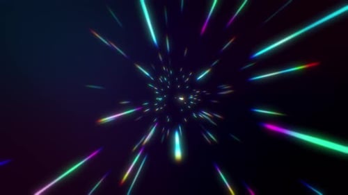 Colorful Neon Light Streaks Warp Speed Tunnel Background Loop
