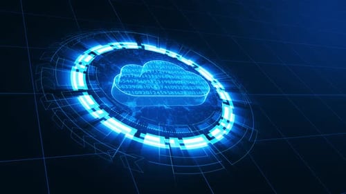 Blauer Cloud-Speicher mit Rotationskreis-Technologie abstraktem Hintergrund