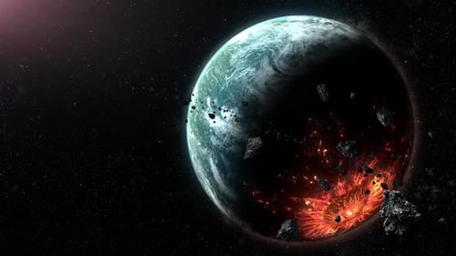 Catastrophic Planet Explosion in Deep Space with Asteroids