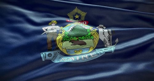 Waving Flag of Maine with State Seal