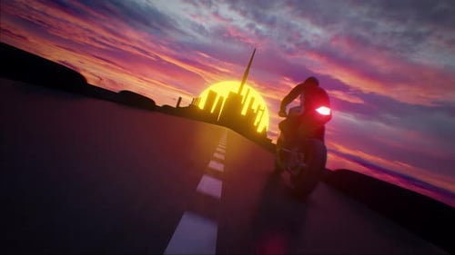 Coucher de soleil sans fin et pilote de moto