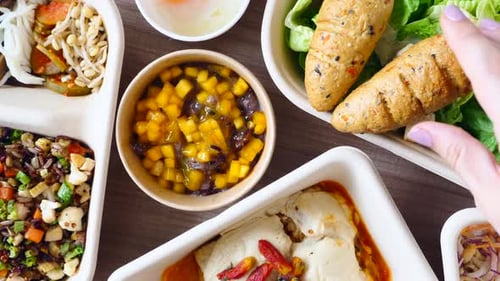 Food in Containers Overhead Shot