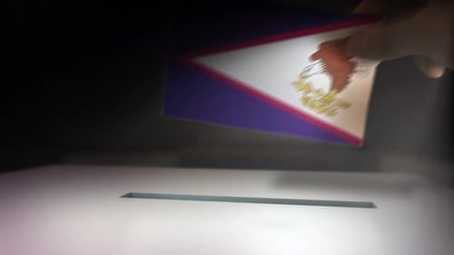 Hand Inserts National Flag Ballot into White Voting Box