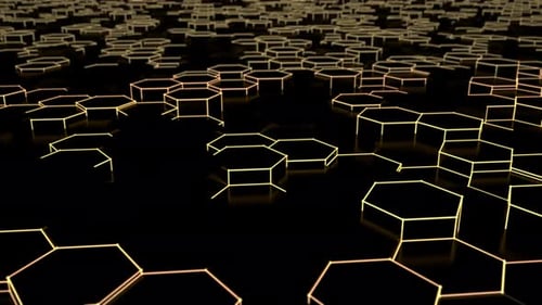 Pulsating Golden Hexagon Grid Loop Abstract Background