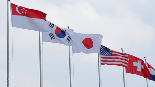 International Flags Blowing in the Wind
