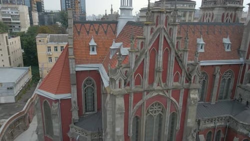 Drone View of the Amazing Church of St Nicholas in Gothic Style Kyiv Ukraine