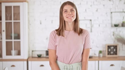 Front View Cheerful Caucasian Young Woman