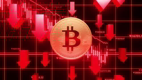 Bitcoin Cryptocurrency Market Crash with Falling Arrows