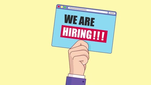 Flat Design Animation: Hand Holding We Are Hiring Browser Window