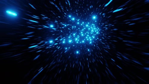Animated Futuristic Blue Light Particles Moving Through Space Tunnel