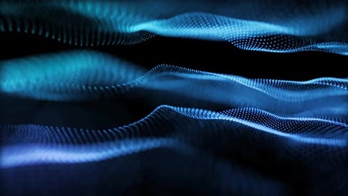 Onda de partículas digitales y fondo abstracto oscuro