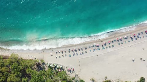 Sandy Beach Top View. Aerial View From Flying Drone