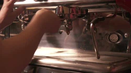 Espresso Machine Pouring Coffee in Cafe