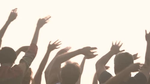 Enthusiastic Crowd Raising Arms in Celebration