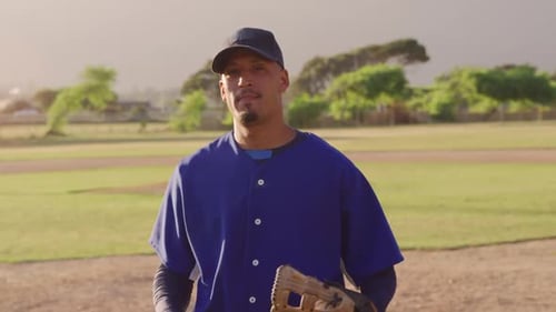 Baseball player looking at camera