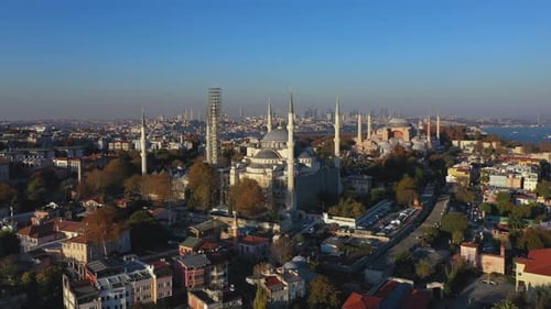Camlica Mosque and Istanbul Sunset Drone Video
