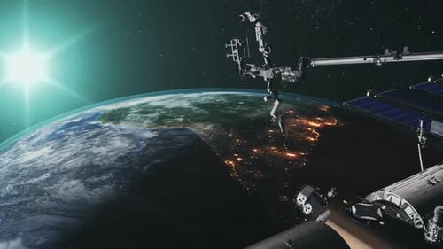 International Space Station Over Earth Lit By Starlight