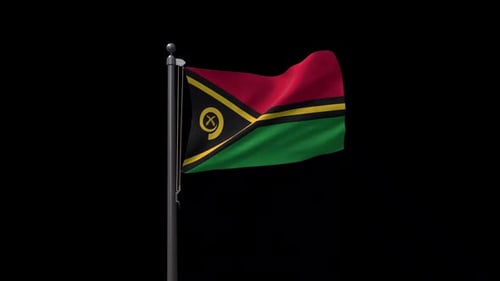Vanuatu Flag Waving on a Black Background Animation