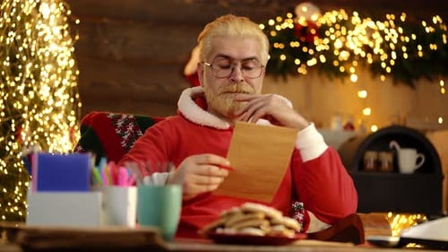 Man Reads Letter in Festive Holiday Setting