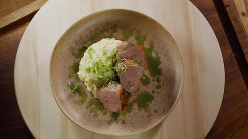 Gourmet Meal Slow Motion Footage Close Up.