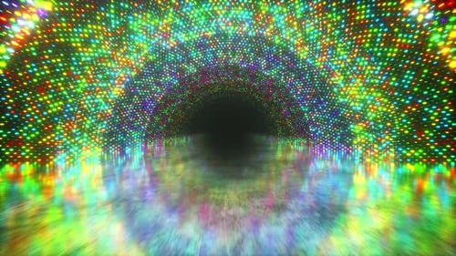 Tunnel de lumière vive composé de points multicolores lumineux