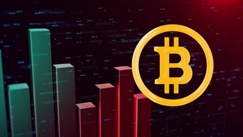 Animated Bitcoin Symbol and Growing Financial Bar Chart