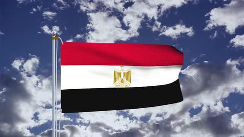 Realistic 3D Animated Flag of Egypt Waving with Clouds
