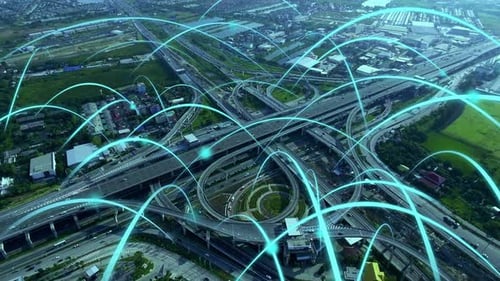 Smart Digital City Highway with Globalization Graphic of Connection Network