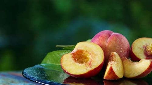 Fresh Peaches Sliced on Slate Board
