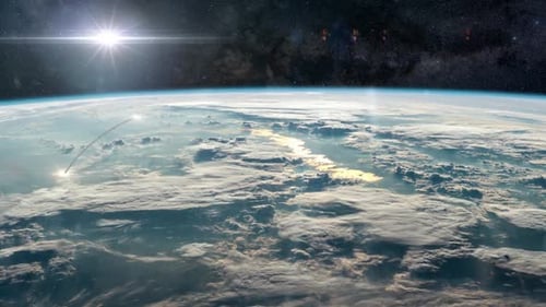 Realistic Space Rocket Launch from Earth Orbit View