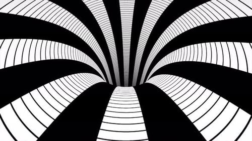 Abstract motion animation in a black and white tunnel