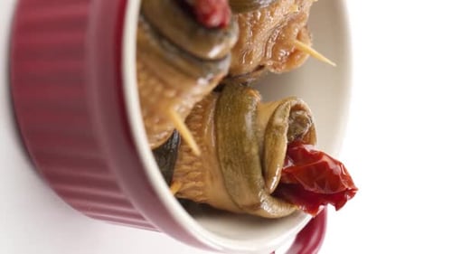 Appetizing Aubergine Rolls, Close Up Studio Shot
