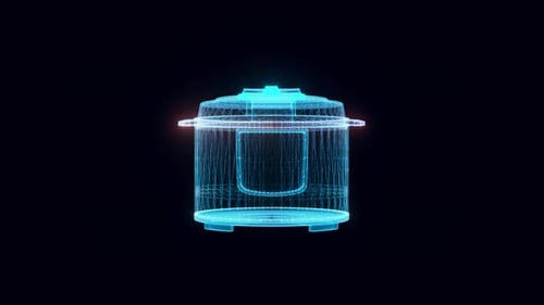 Futuristic Rice Cooker Hologram with Wireframe Rotation
