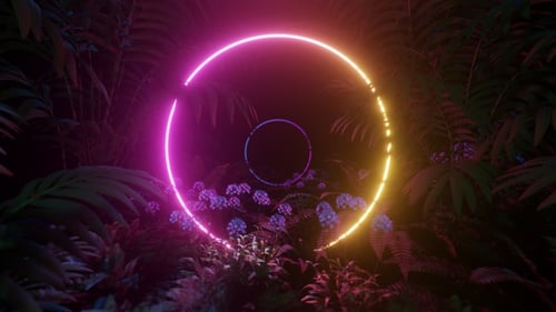 Leuchtende Neonkreise im Wald
