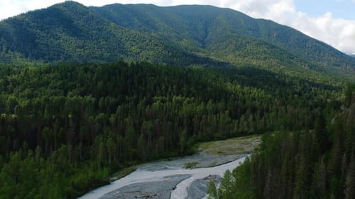Blue Katun river in the middle of mountains of Ak-Kem valley in Altai