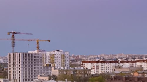 Day To Night Cityscape Time Lapse, Construction Cranes