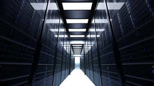 Animación de centros de datos en funcionamiento sin fin. Luces LED azules brillantes. Se puede enrollar.
HD