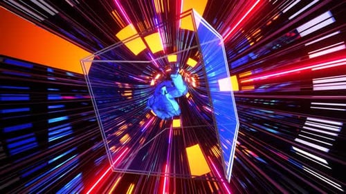 Un astronaute flottant dans un cube de verre survolant un Hyper Tunnel 02