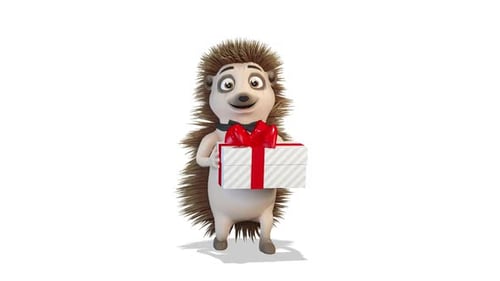 Animated Hedgehog Character Walking with a Gift Box