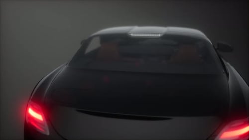 Sleek Black Sports Car with Flashing Red Taillights