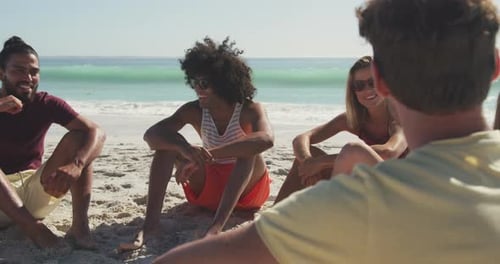 Friends talking seaside