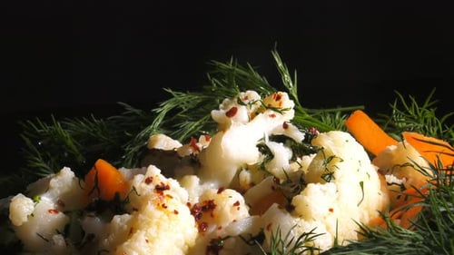 Fresh Cauliflower with Dill and Orange Vegetable Slices