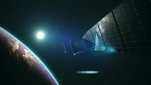 Futuristic Satellite Orbiting Planet Earth in Space Animation