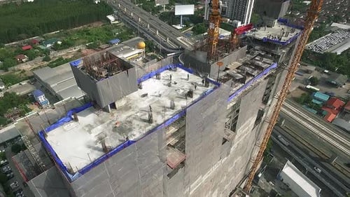 Aerial View of Modern High Rise Building Under Construction