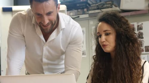 Office Collaboration on Laptop, Professional Team Working Together