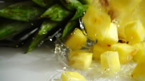 Diced Pineapple Chunks and Pineapple Fruit Close Up