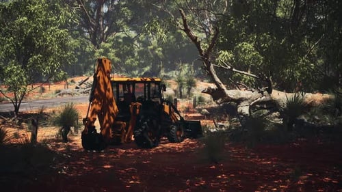 Tractor excavador en Bush Forest