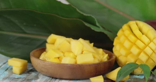 Slices of Ripe Mango on a Plate To Slowly Rotate.