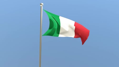 Italian Flag Waving in Wind Against Blue Sky